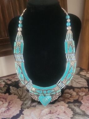 Handmade Tibetan Silver & Turquoise Collar Necklace